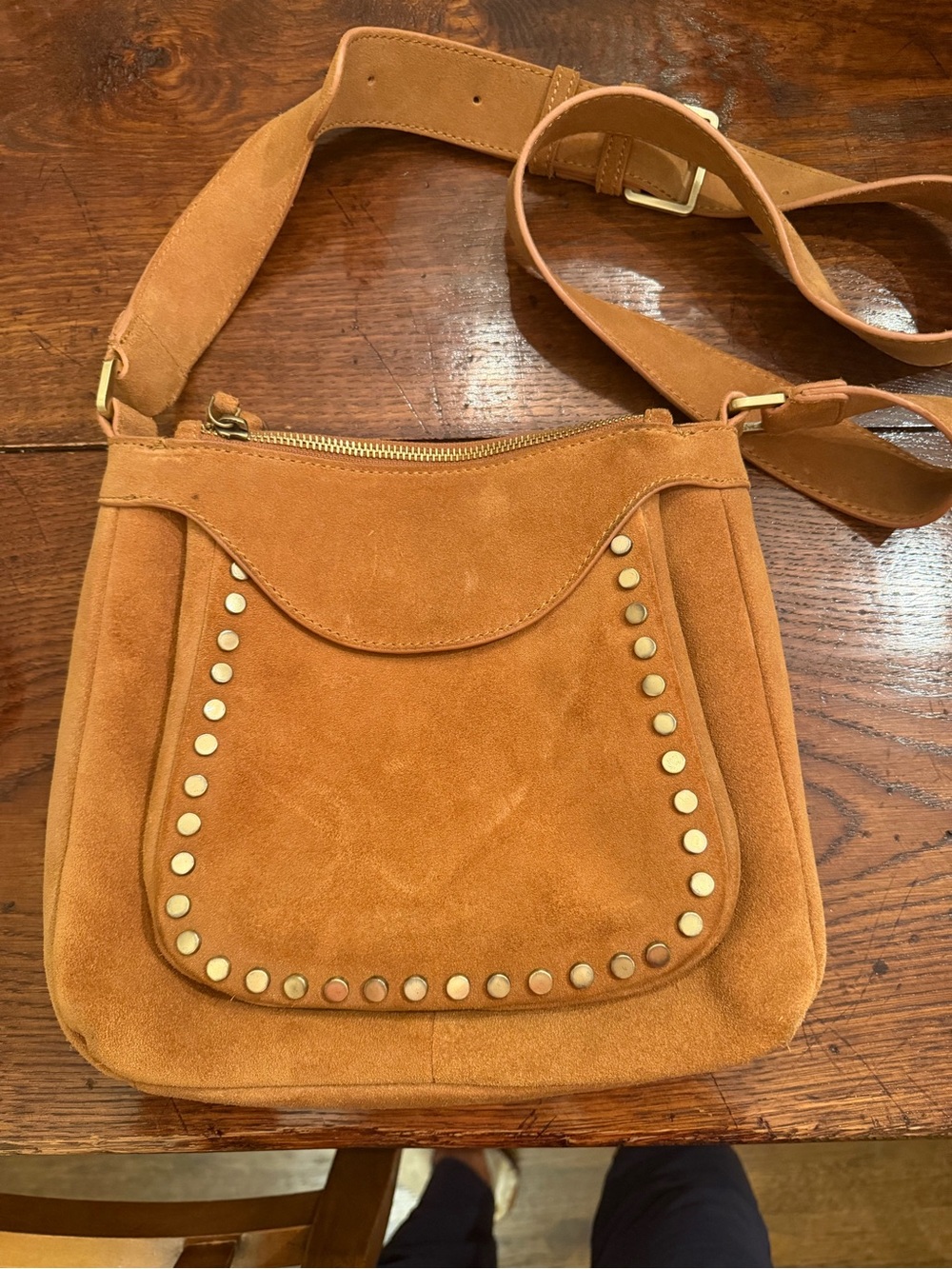 Suede Studded Crossbody Bag in Tan